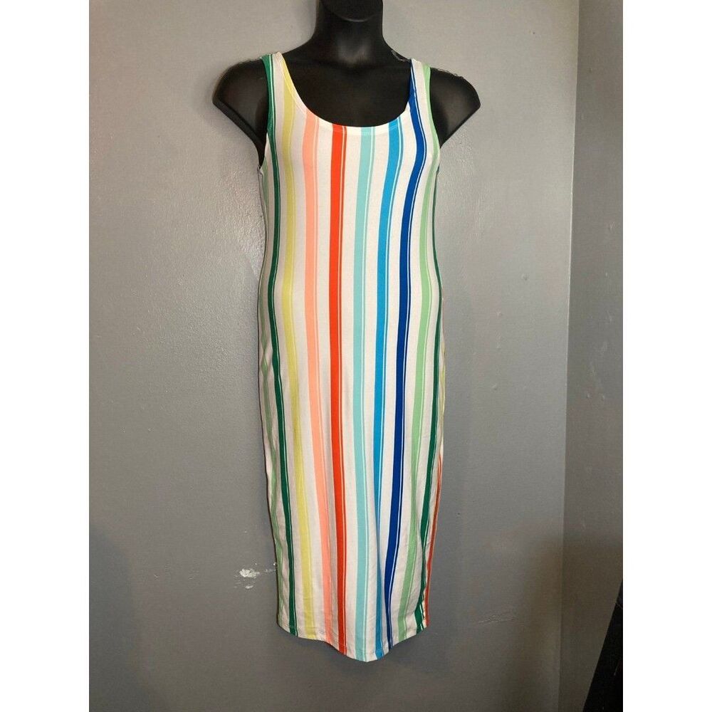 Love white rainbow striped bodycon dress
